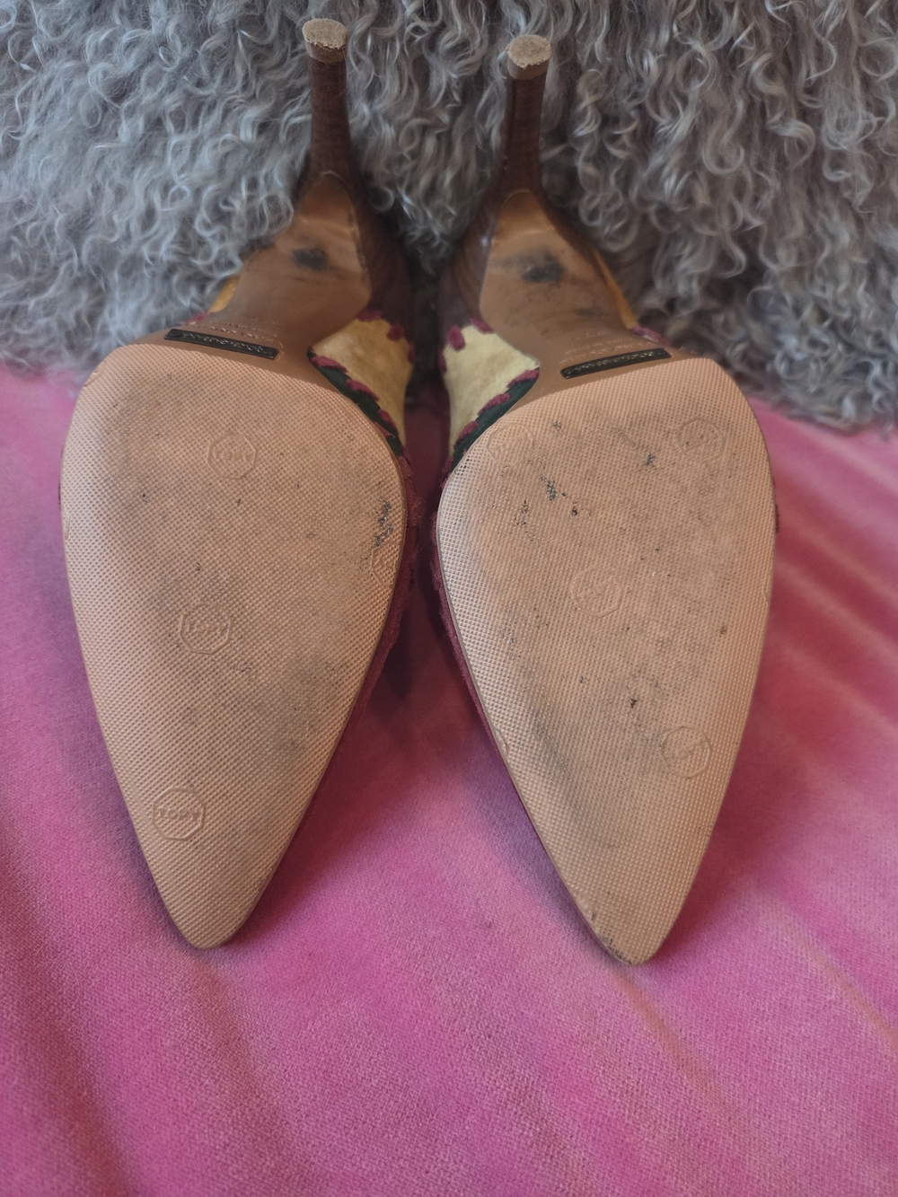 Dolce & Gabbana Vintage Suede Patchwork Heels 37.5 - Picture 7 of 8